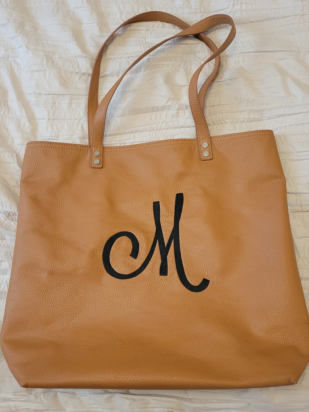 Jewell Monogram Tote Bag in Tan with Black Initial M